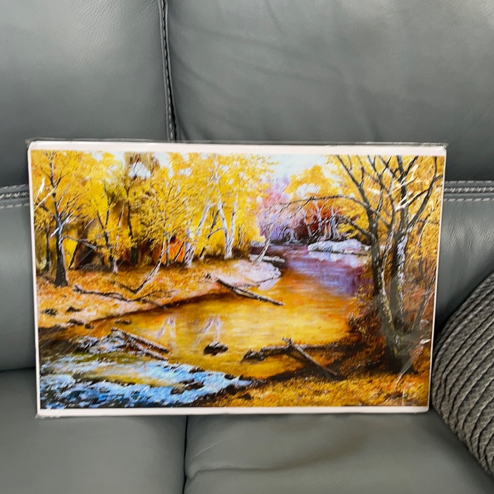 Scenic print by Dave Bartens  Fall Creek new in package 19x 13 inches.